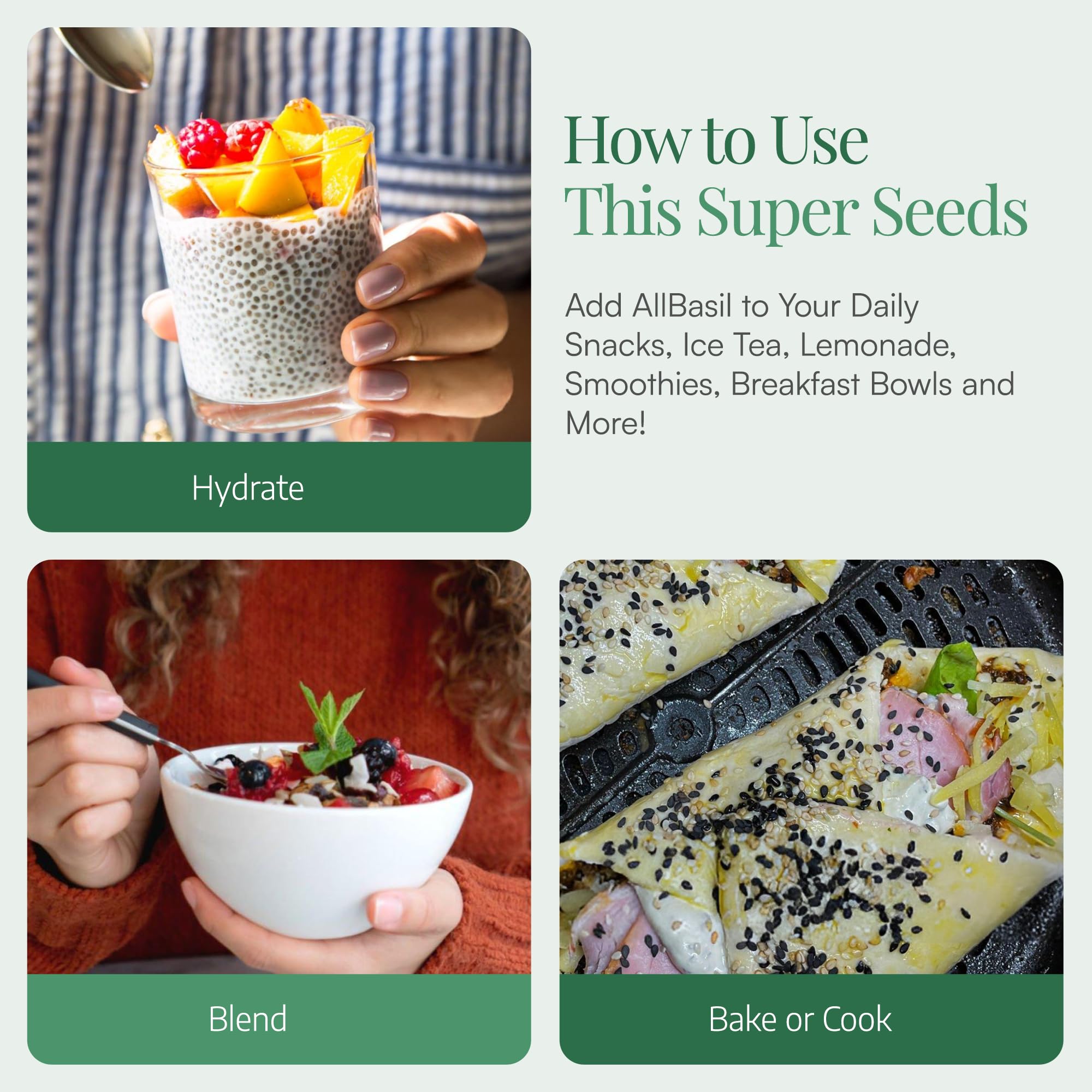 All Basil seeds snack bars, protein pockets with natural fiber