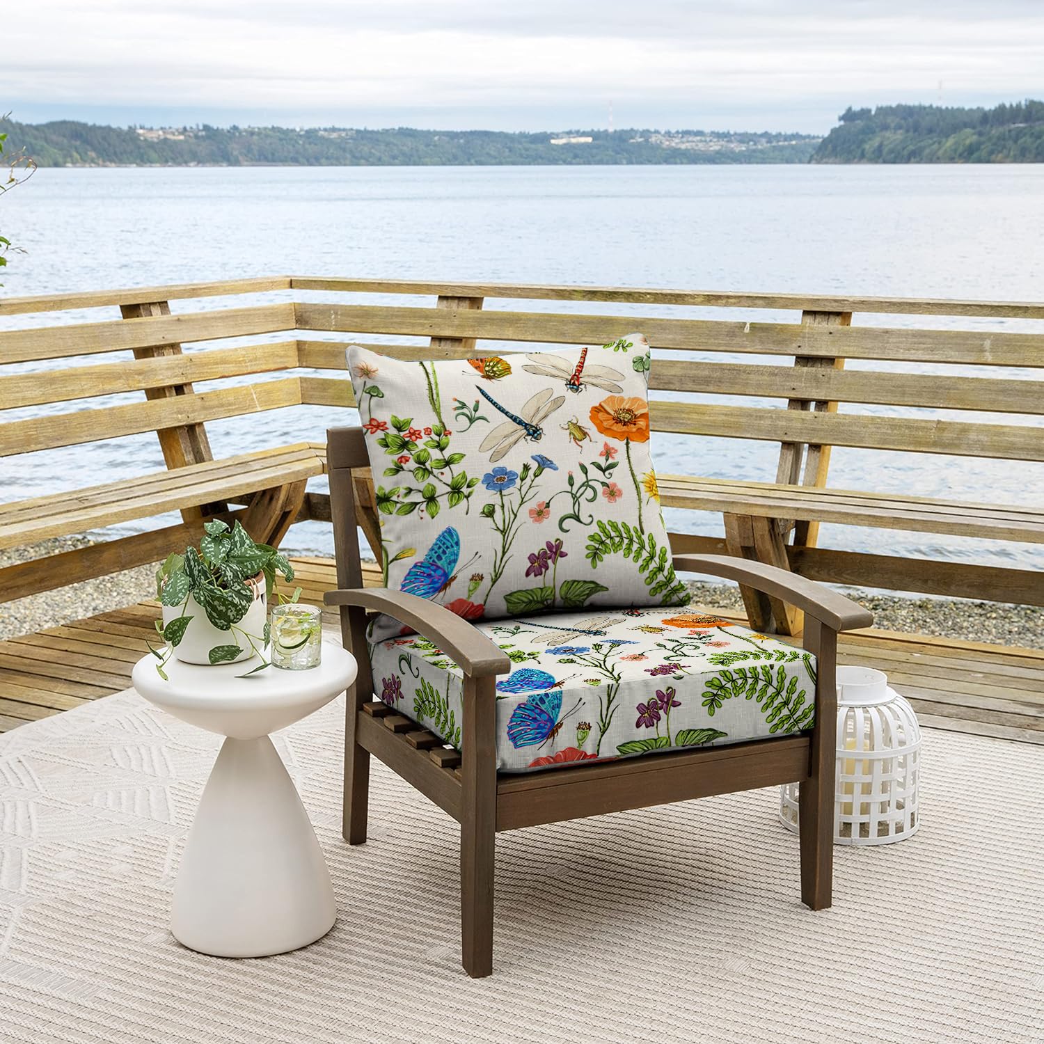 All Smiles outdoor chair cushion seat close-up demonstrates 24x24 size for versatile seating.