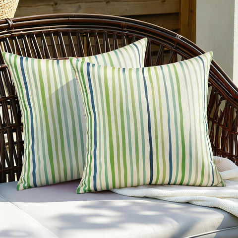 All Smiles sunbrella-inspired outdoor pillowcase in green lines for garden furniture