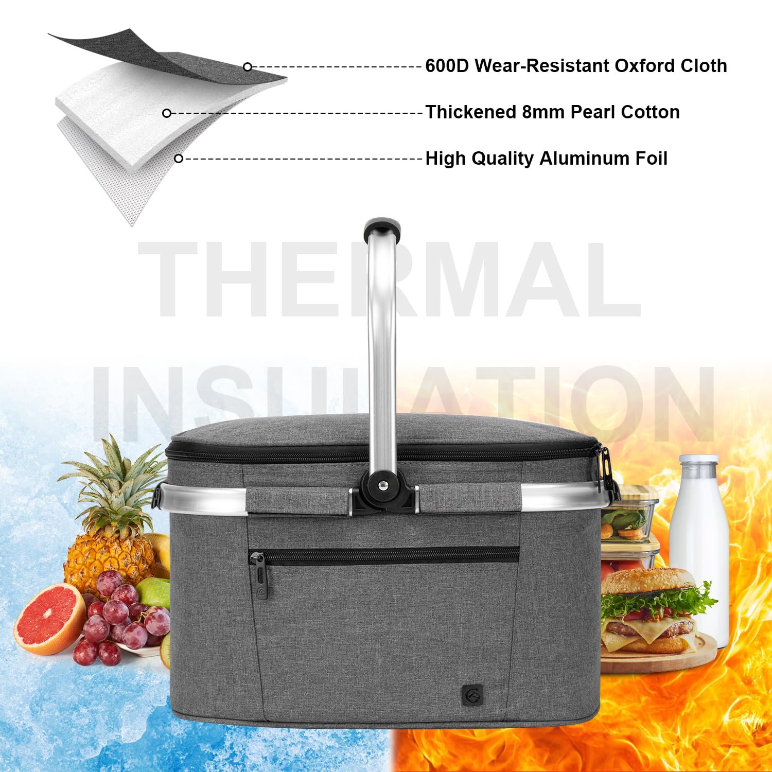 ALLCAMP insulated cooler bag in picnic and market use scenario