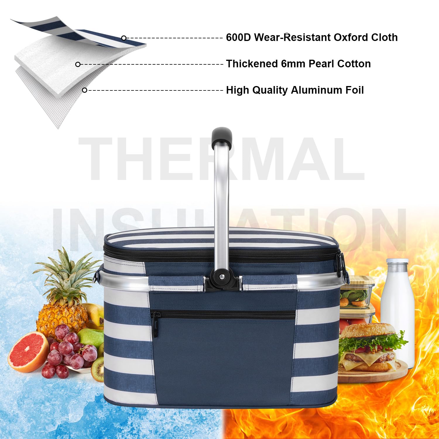 ALLCAMP Picnic Basket blue and white color enhancing outdoor appeal