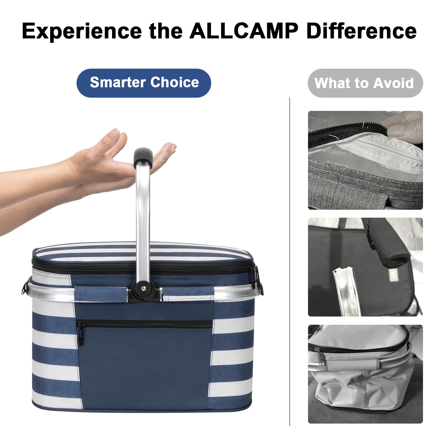 ALLCAMP Picnic Basket with sewn-in frame providing sturdy outdoor support