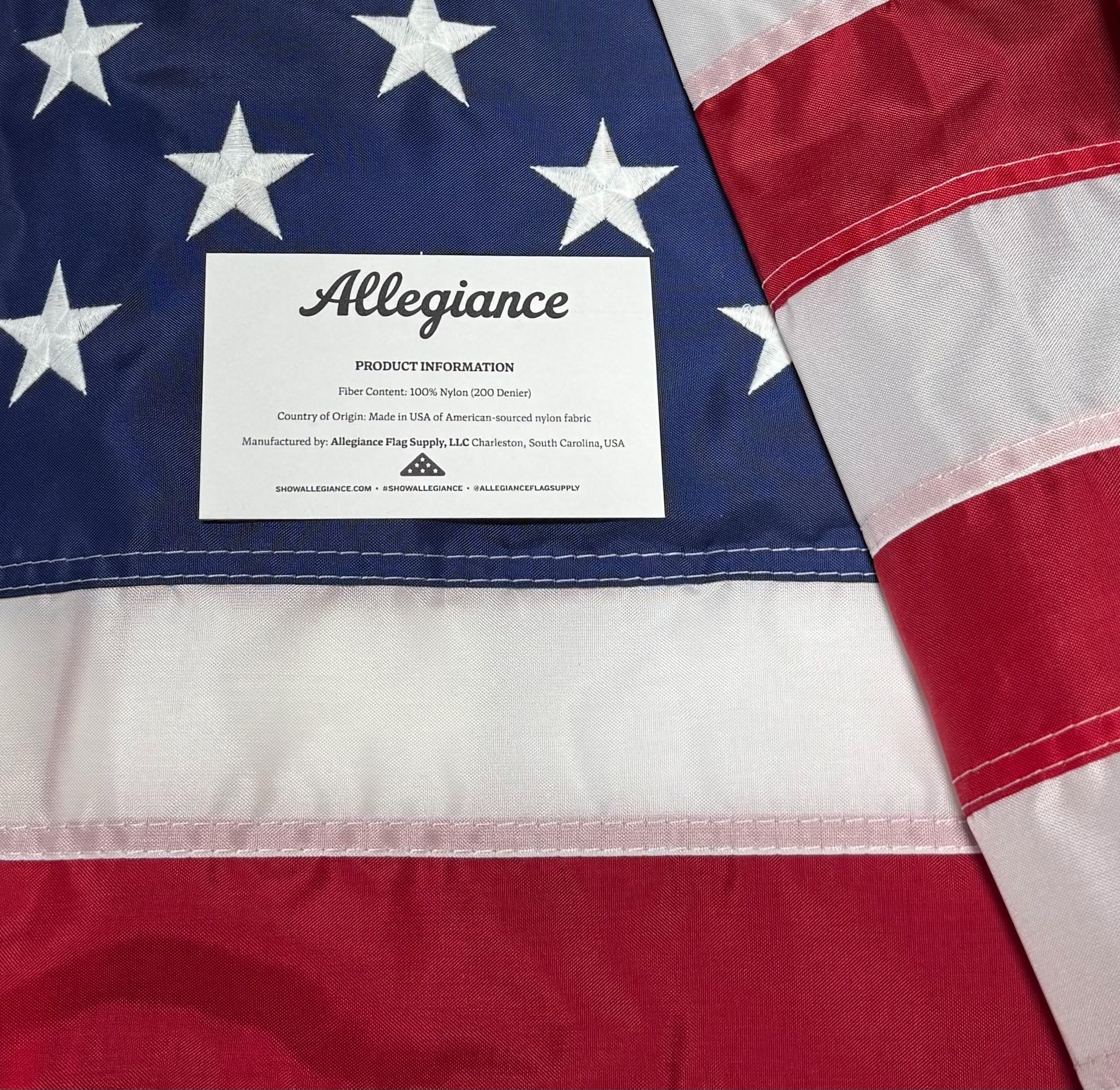 Allegiance Flag Supply flag with hand-stitched stripes offering a classic canvas-style look