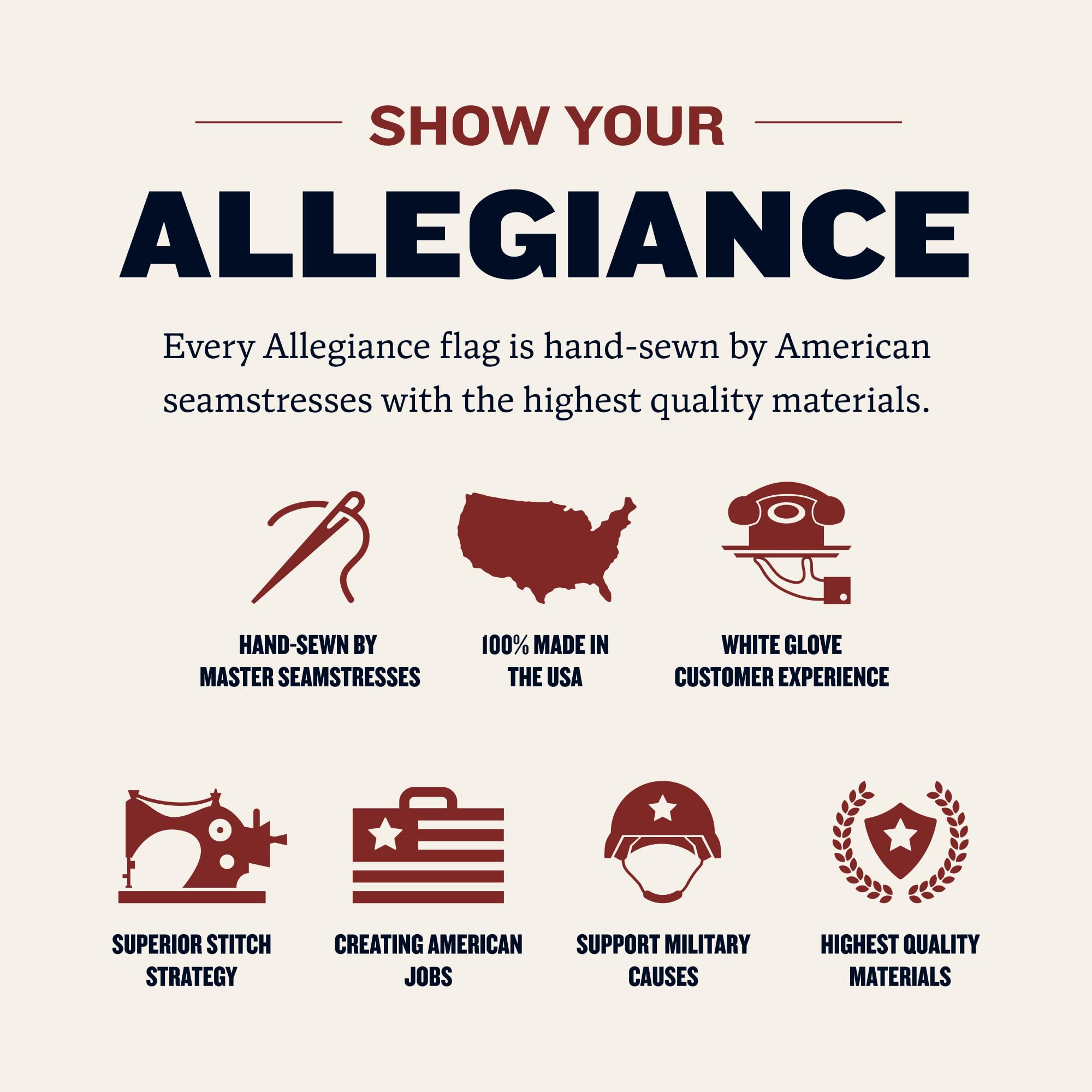 Allegiance Flag Supply durable outdoor flag made of 200D nylon for wind and rain resilience.