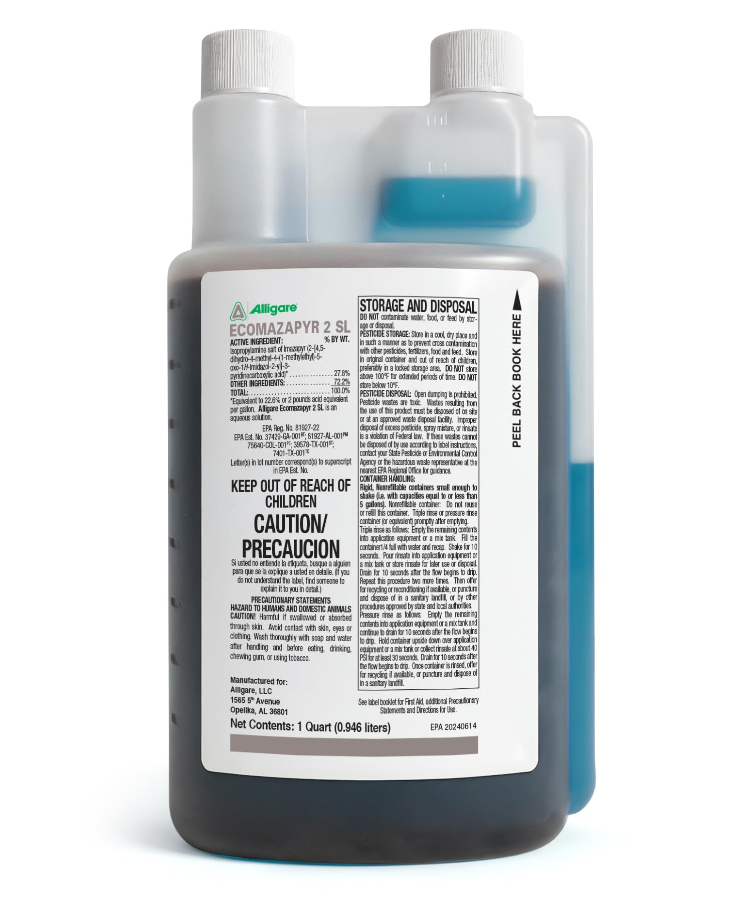 Alligare Imazapyr 2 SL bottle label for versatile non-cropland weed control