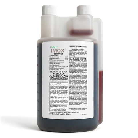ALLIGARE Imox herbicide bottle shown; helps manage lawn weeds when used as directed