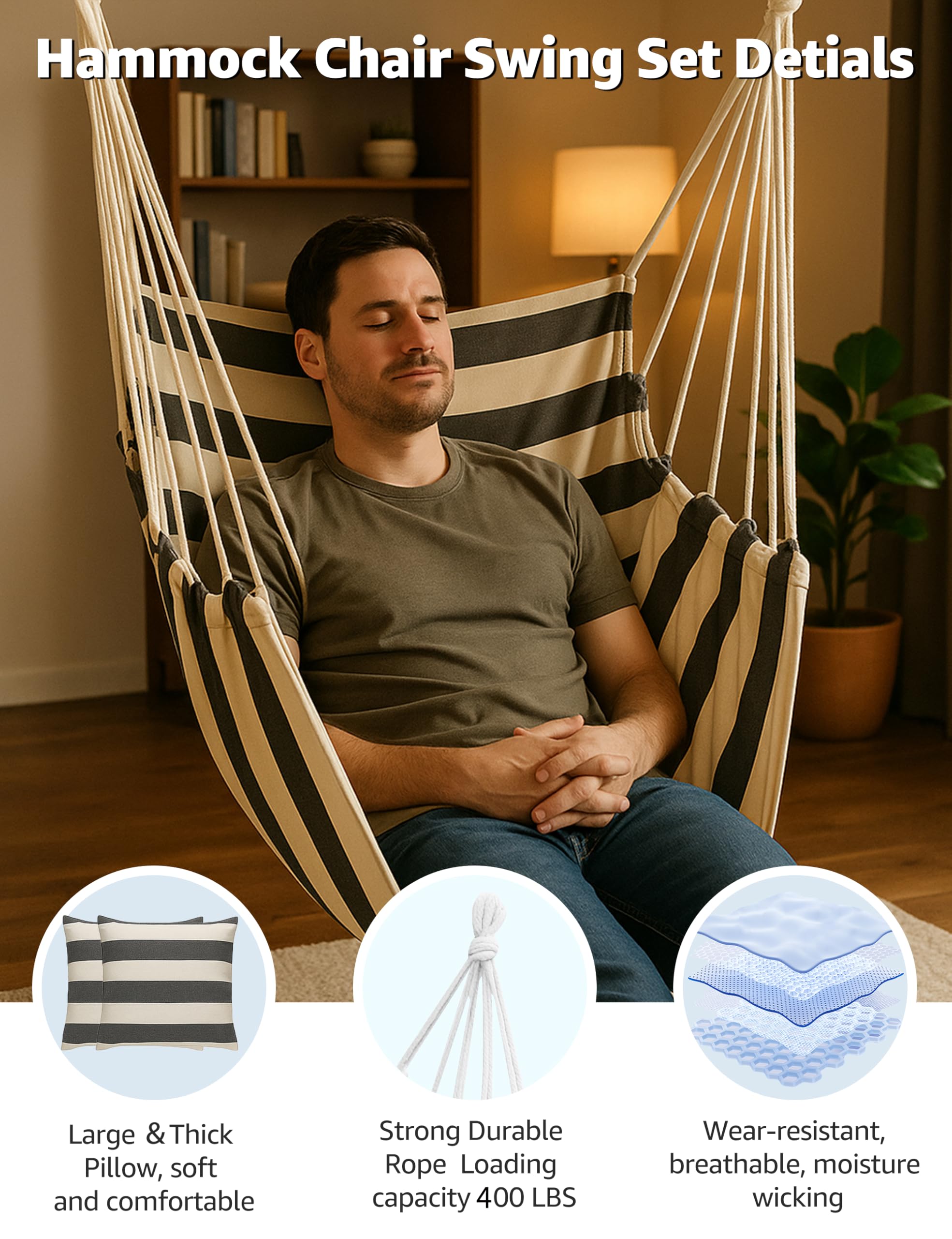 ALLIVING hammock chair outdoors hanging from a tree for patio relaxation