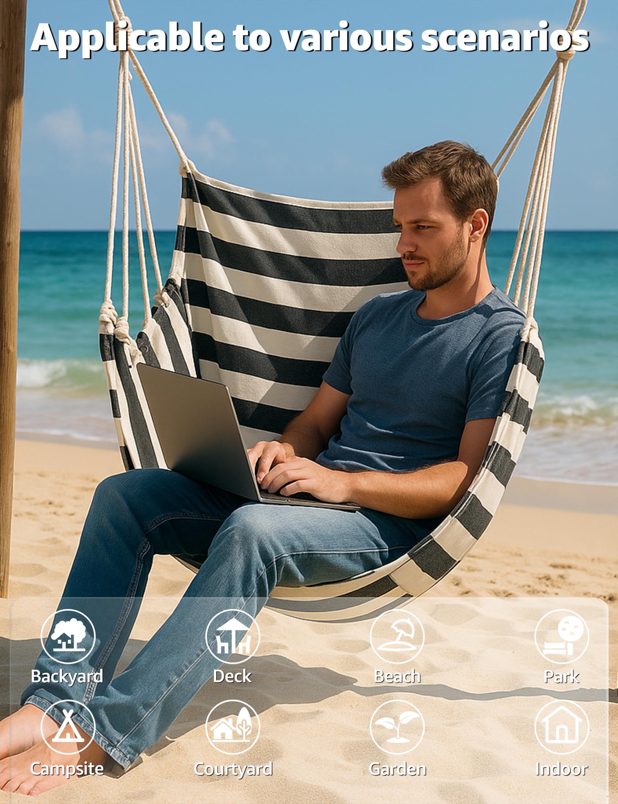 ALLIVING hammock chair reinforced weaving detail highlights sturdy support for 400 lbs