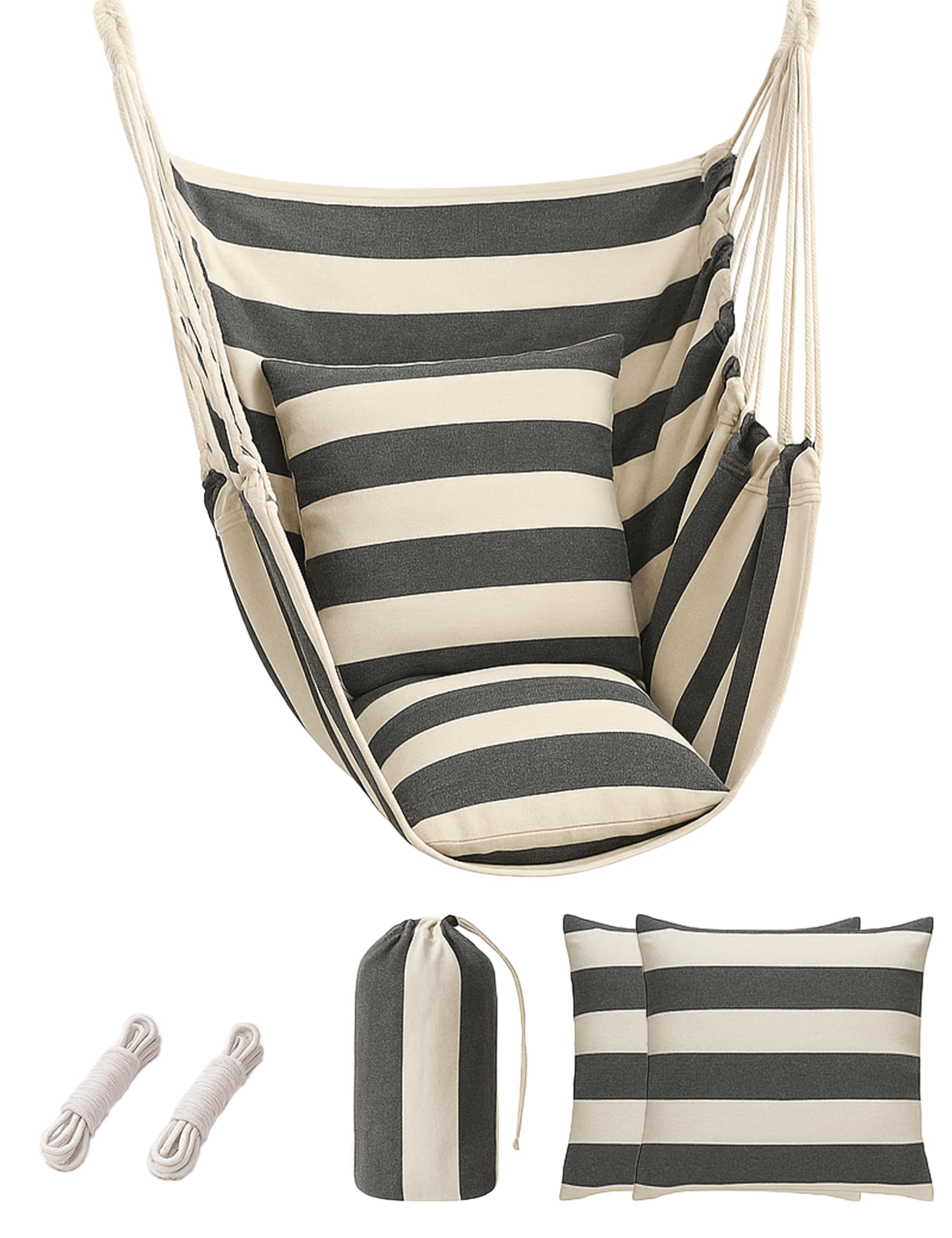 ALLIVING hammock chair indoors with cushions and pillows for cozy lounging