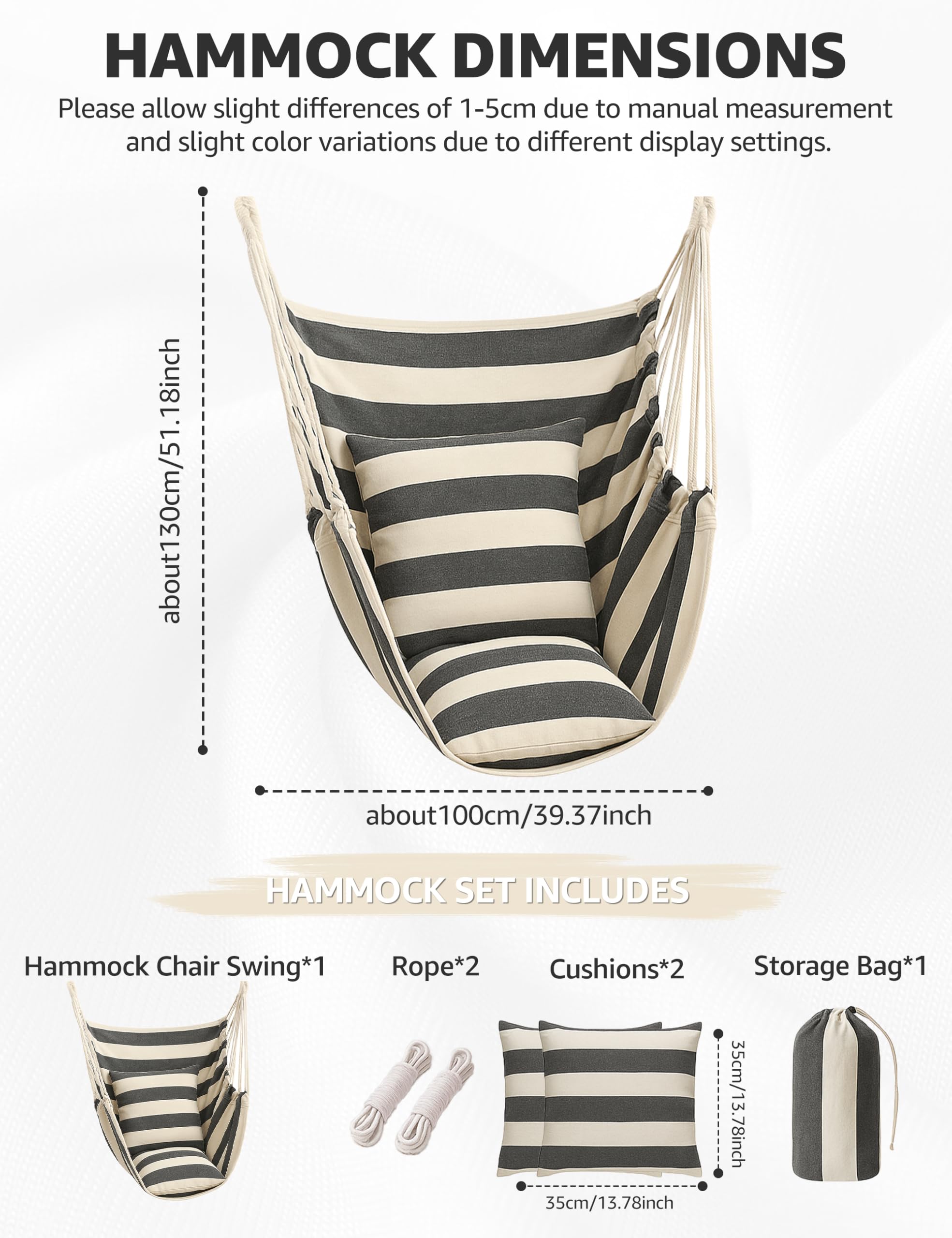 ALLIVING hammock chair thick cotton fabric close-up shows soft breathable comfort