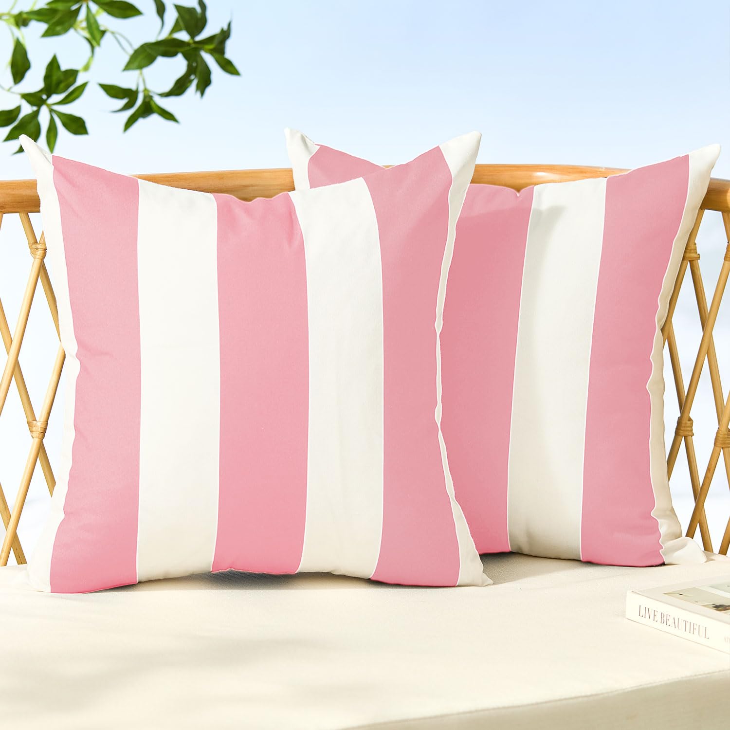 Allorry outdoor pillow cover 18x18 in pink striped adds color and water resistance