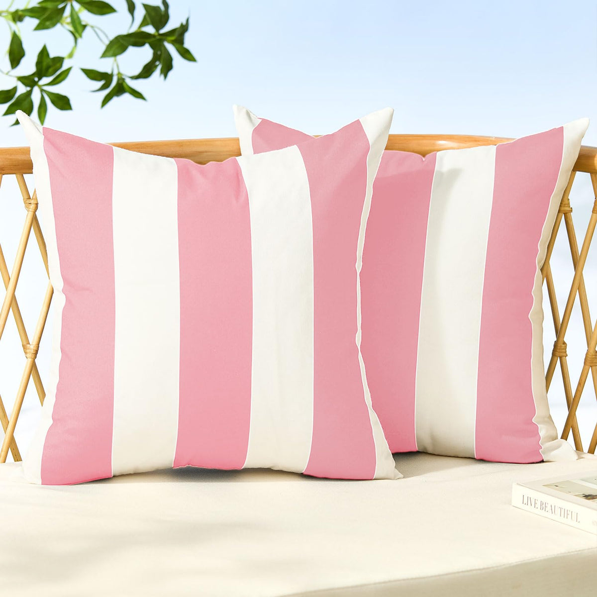 Allorry outdoor pillow cover 18x18 in pink striped adds color and water resistance
