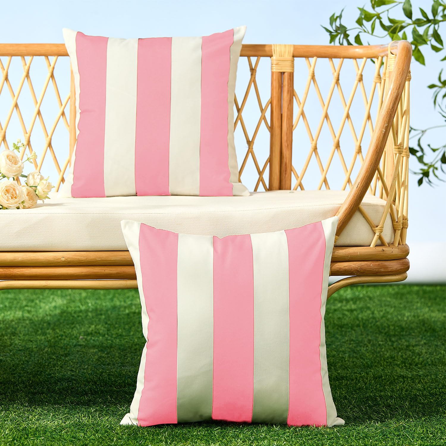 Allorry pink striped fabric close-up emphasizes soft, skin-friendly texture