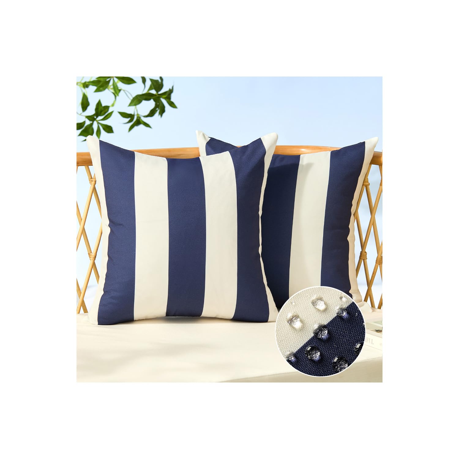 Allorry outdoor pillow cover 20x20 navy stripes, front view, ideal for weather-ready seating