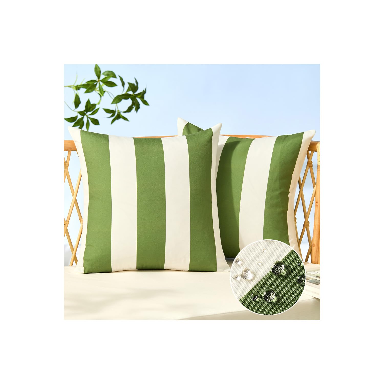 Allorry olive green striped 18x18 pillow cover for outdoor decor