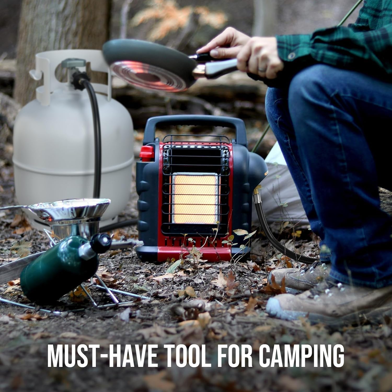 Alloxity 1lb-to-20lb adapter connects small bottles to larger tanks for economical camping meals.