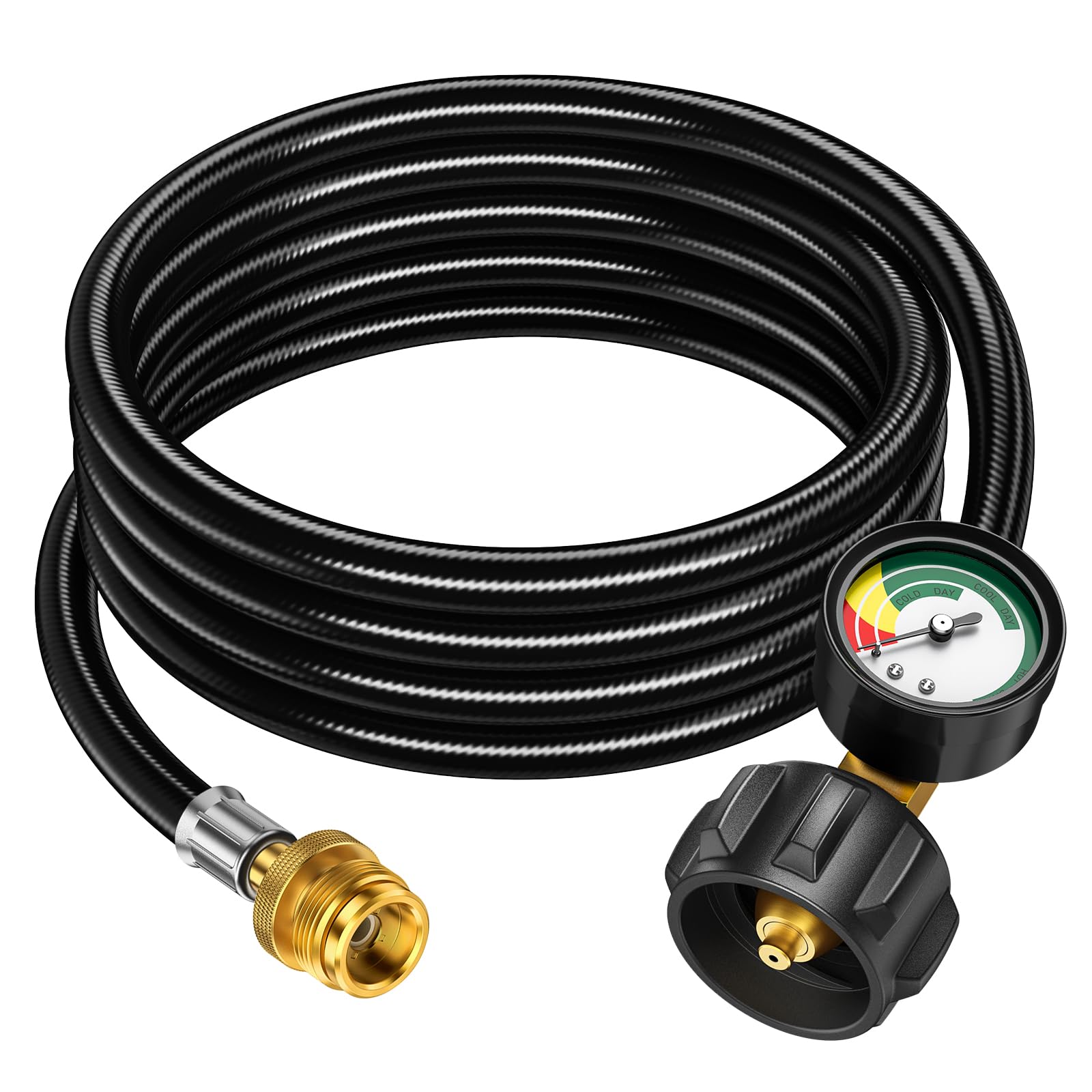 Alloxity 8ft hose with gauge provides clear connection for outdoor cooking.