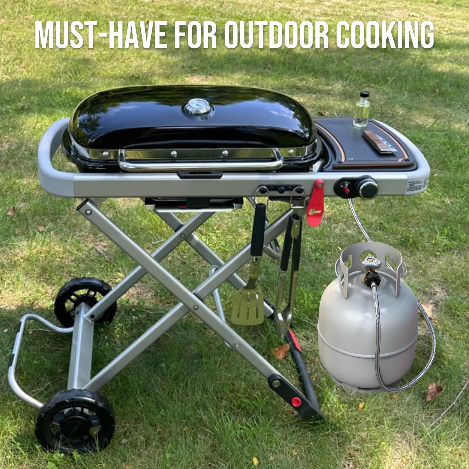 Alloxity anti chew braided hose protects outdoor cooking setup.