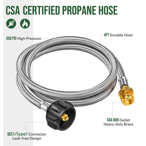 Alloxity CSA certified hose for safe outdoor propane use.