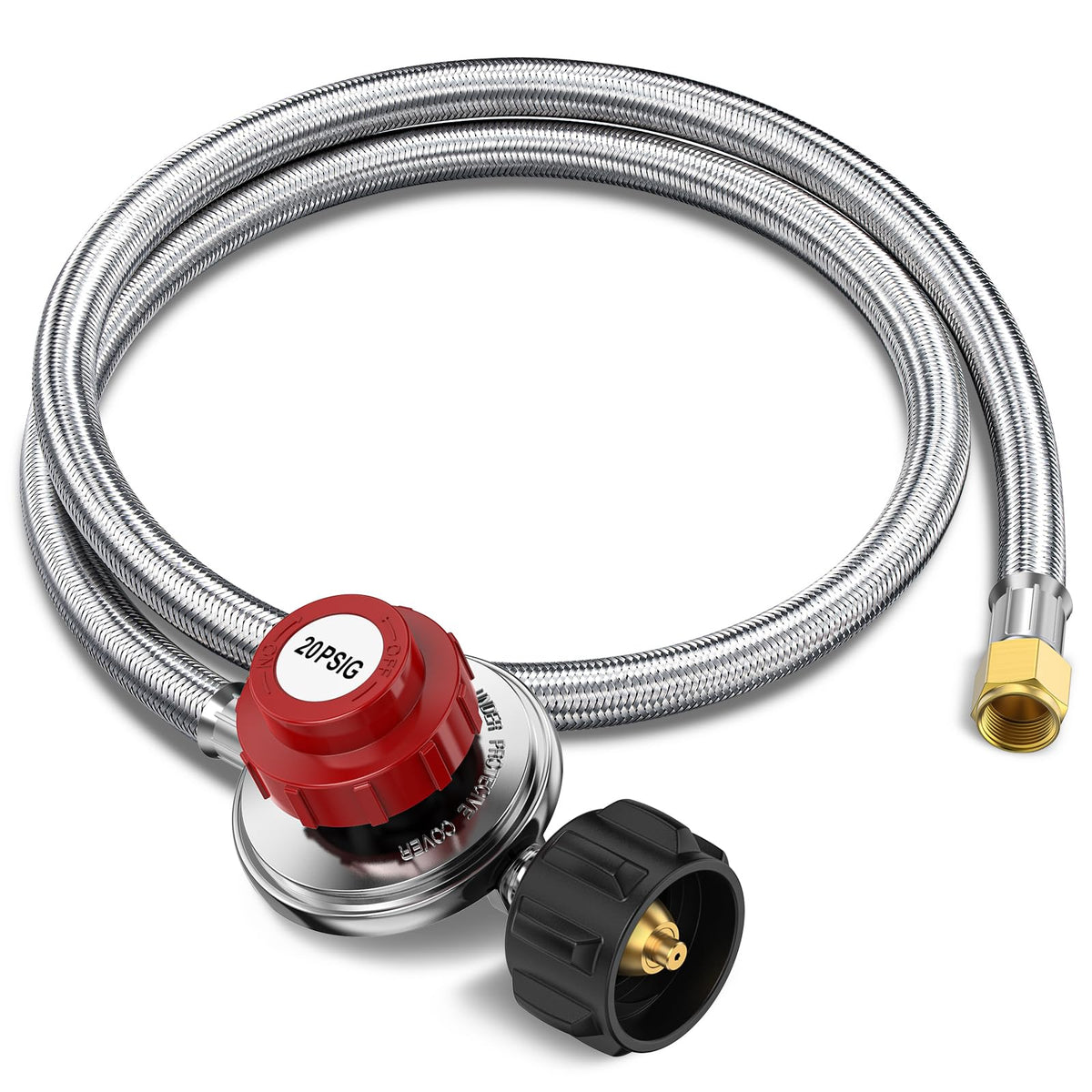 Alloxity four-foot propane hose with regulator for precise flame control.
