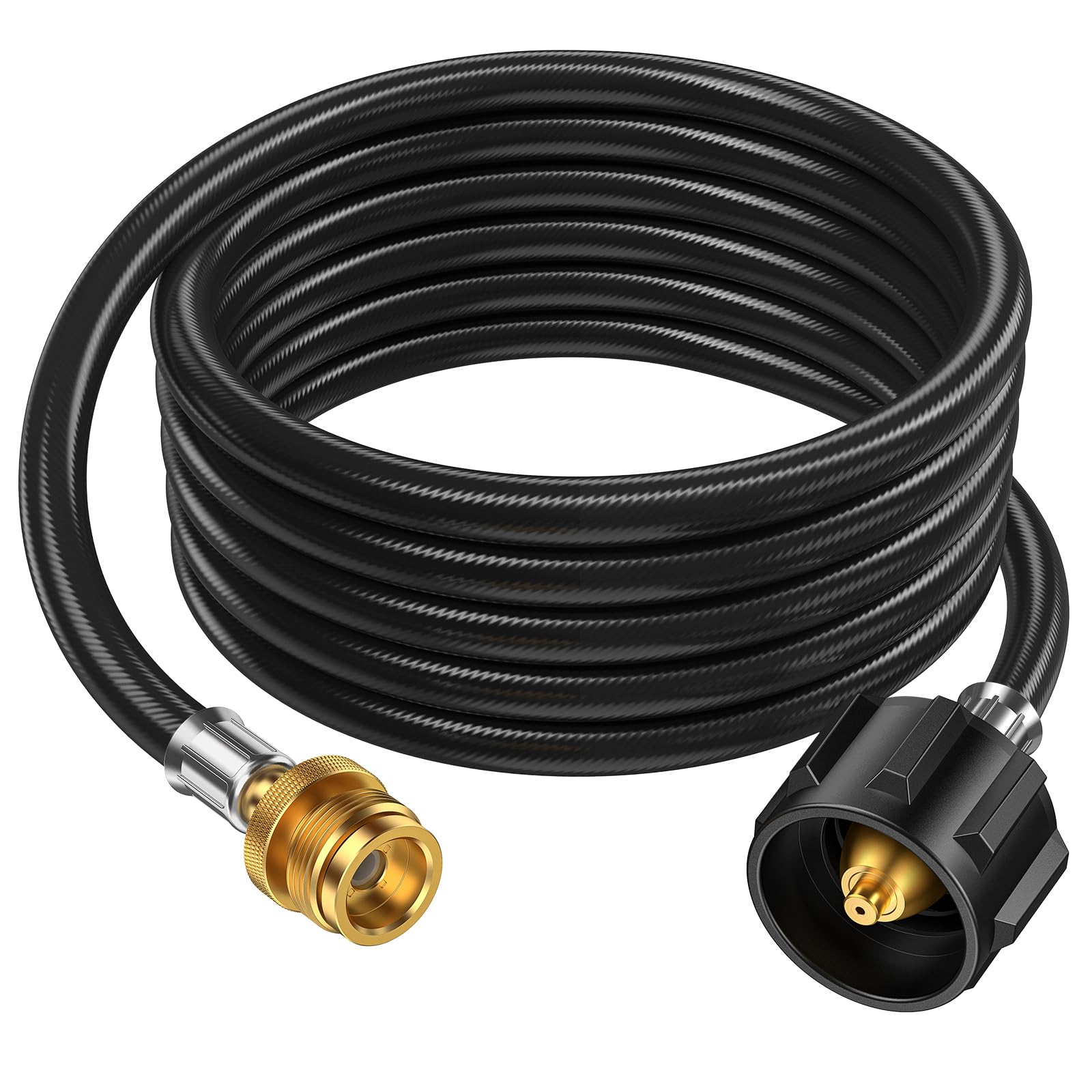 Alloxity propane hose is 12ft long for flexible outdoor grilling with 1lb to 20lb compatibility.