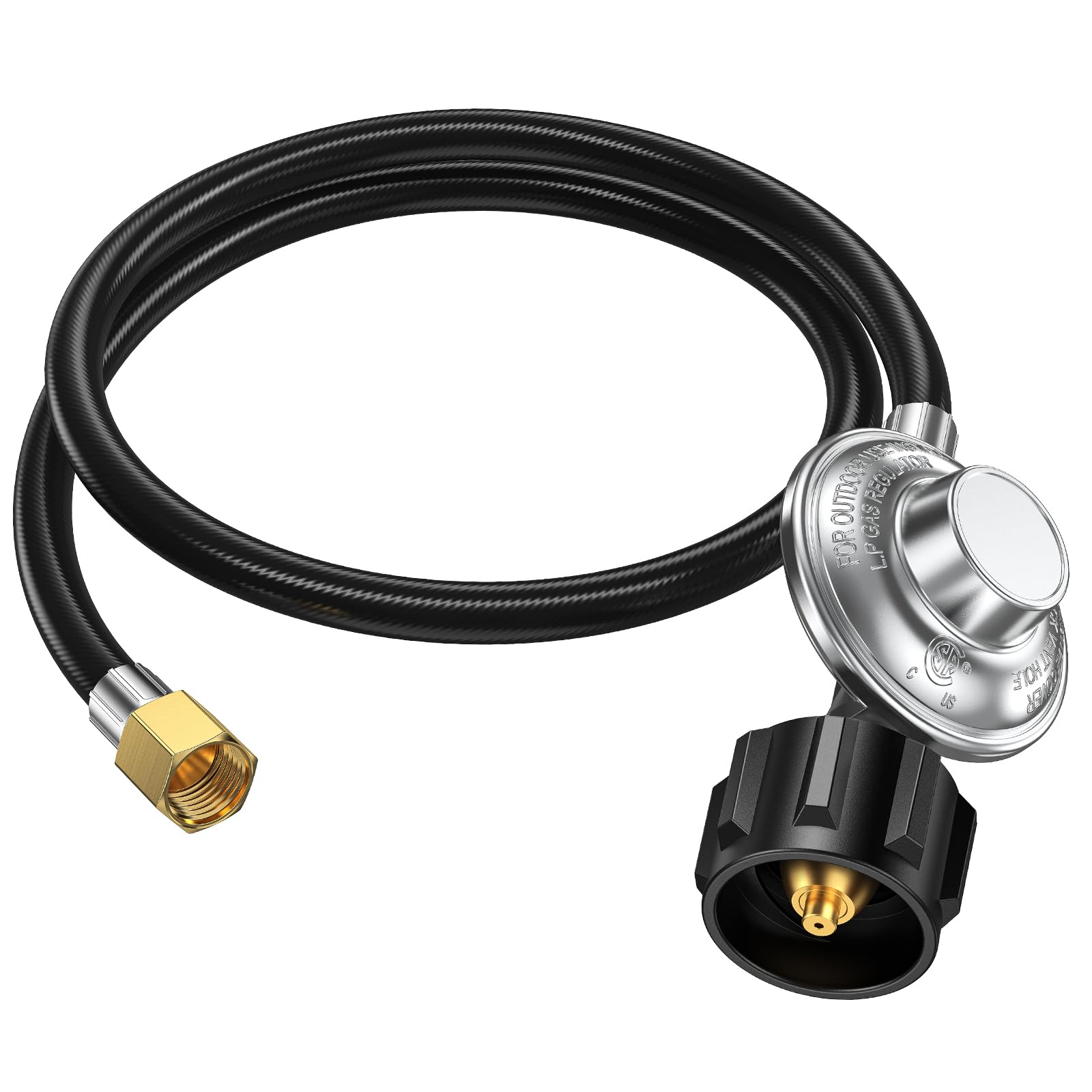 Alloxity propane regulator with hose assembly for controlled outdoor grilling