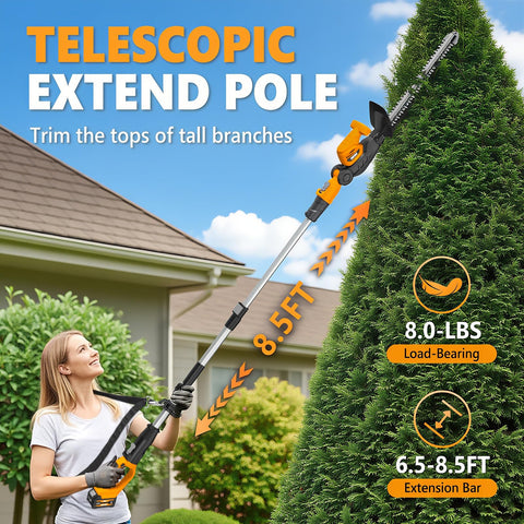 Alloyman hedge trimmer with dual-action blades delivers clean cuts through dense growth.