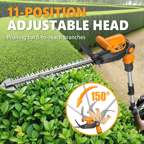 Alloyman 11-angle adjustable head trims hedges from awkward corners easily.