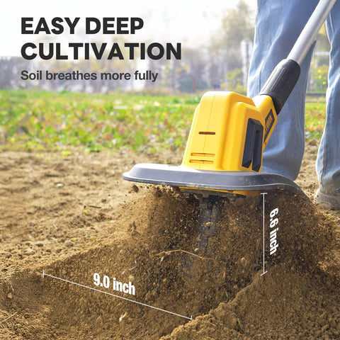 Alloyman 20V cordless tiller charger powers the system for continued use.
