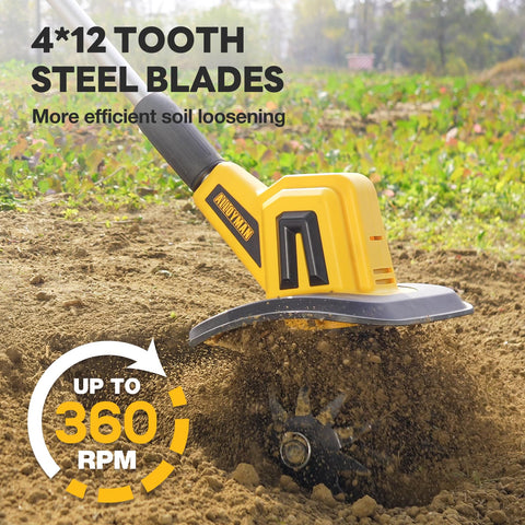 Alloyman ergonomic handle provides comfortable grip during soil turning.