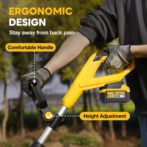 Alloyman tiller reaches tight spaces with compact width and maneuverability.
