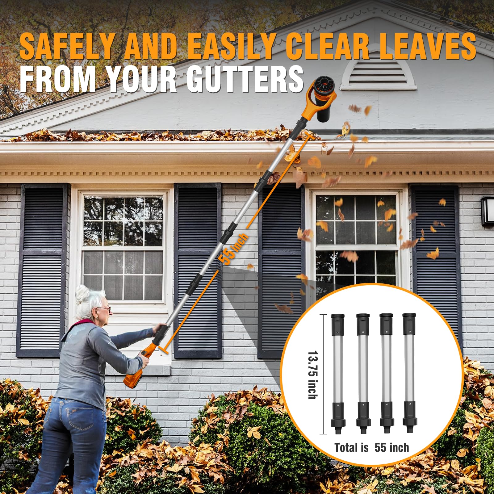 Alloyman 580 CFM blower powered by 26,000 RPM brushless motor clears leaves quickly