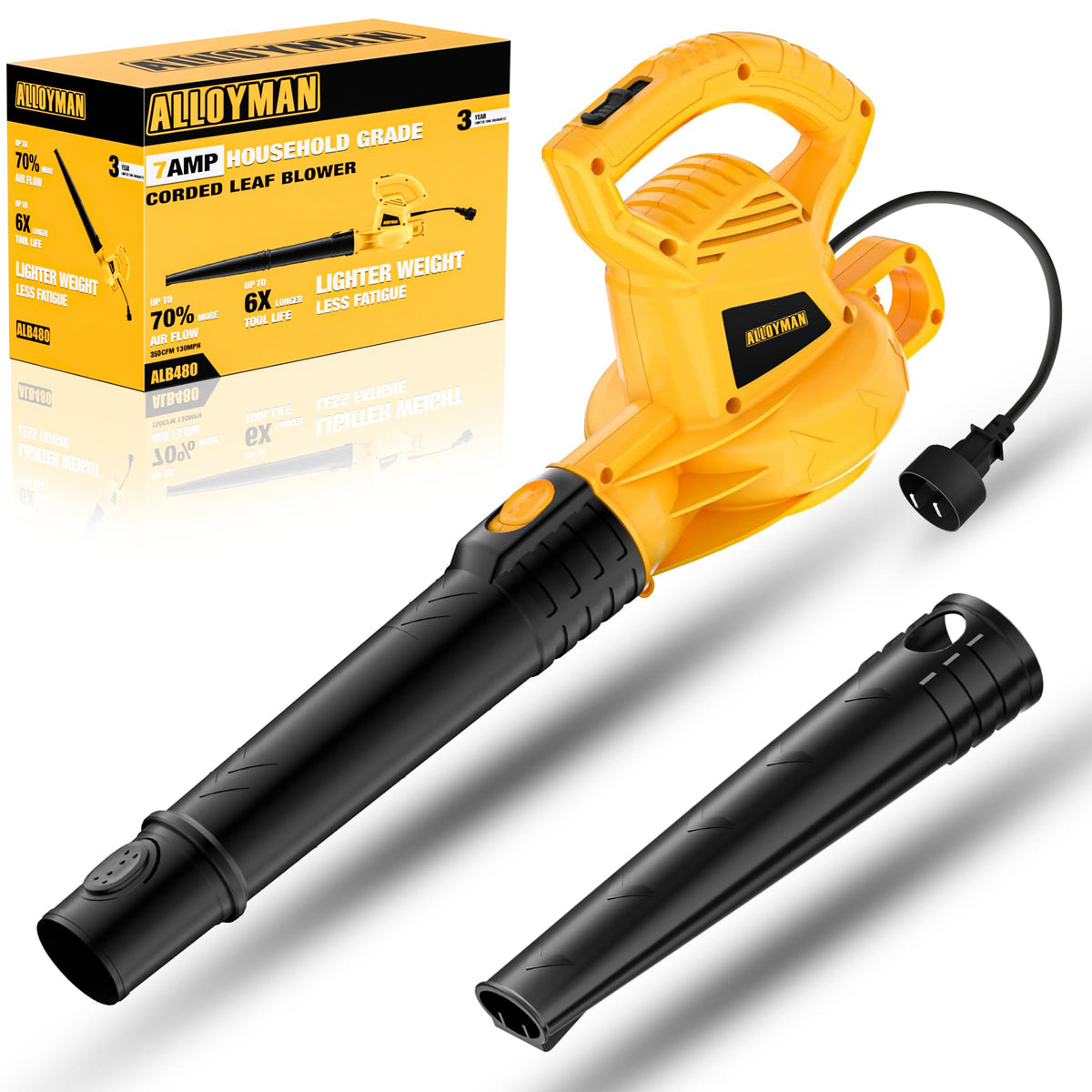 Alloyman electric leaf blower shows compact design for easy handling.