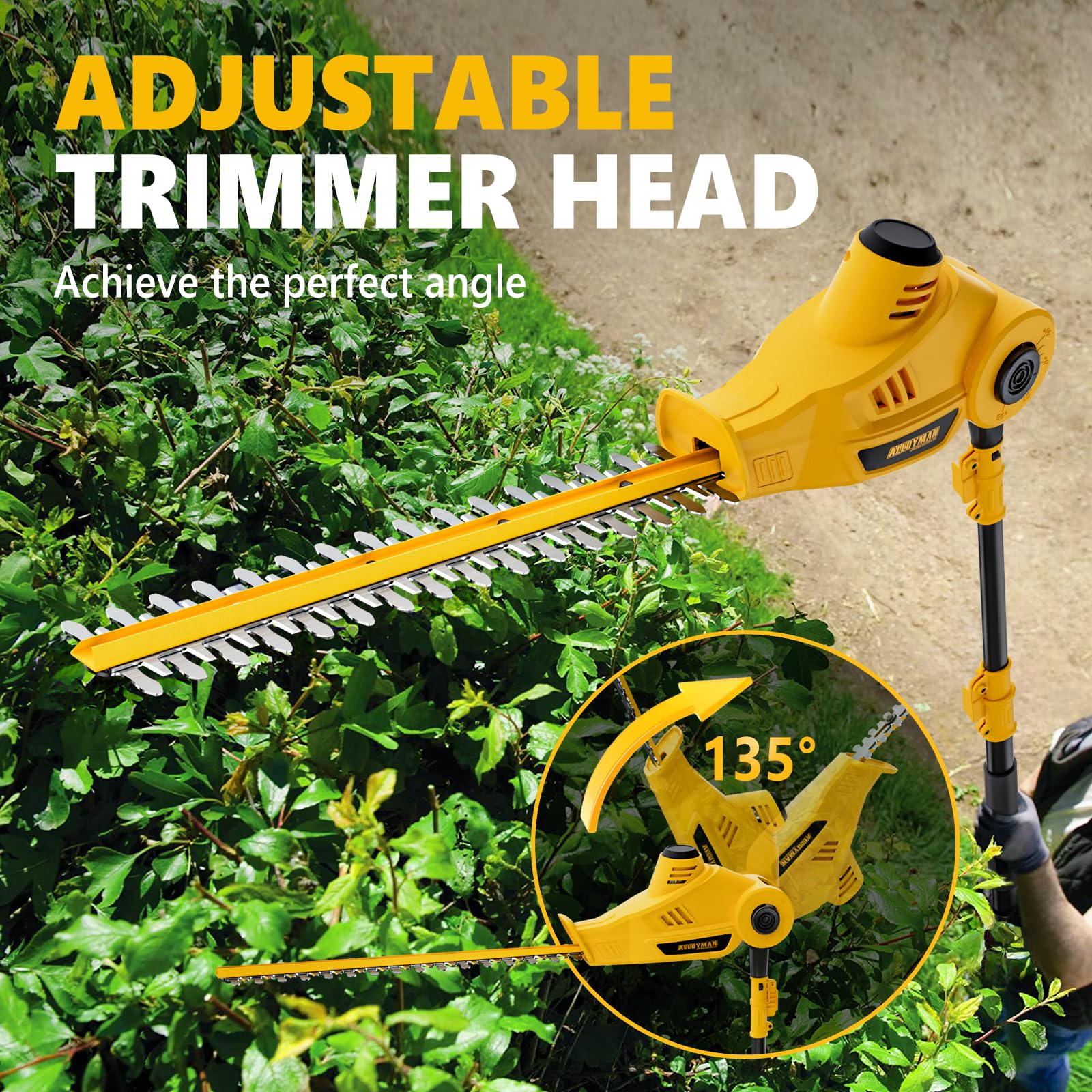 Alloyman hedge trimmer rotating handle enables precise trimming at any angle