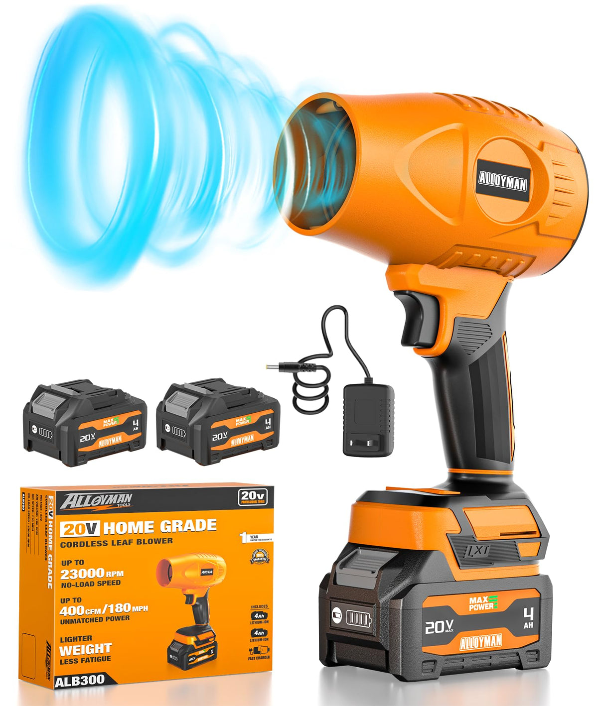 Alloyman cordless 20V leaf blower for unrestricted outdoor cleaning