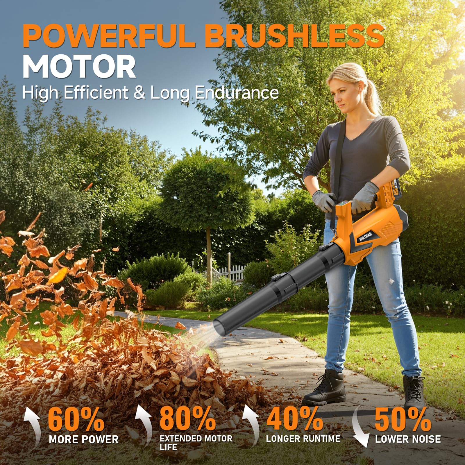 Alloyman 40V cordless blower turbo mode in action for quick debris removal