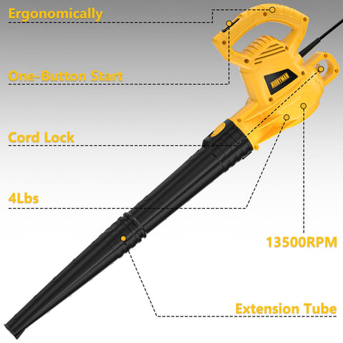 Alloyman leaf blower used with extension cord for powered operation.
