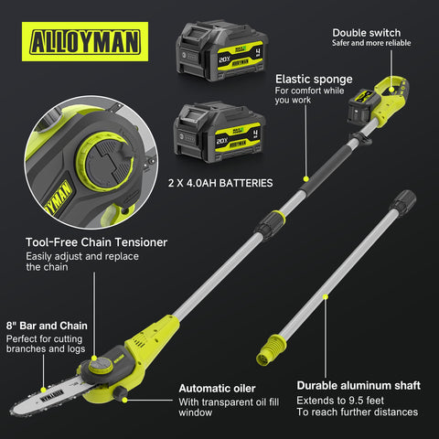 Alloyman Pole Saw Dual Battery Set extends runtime