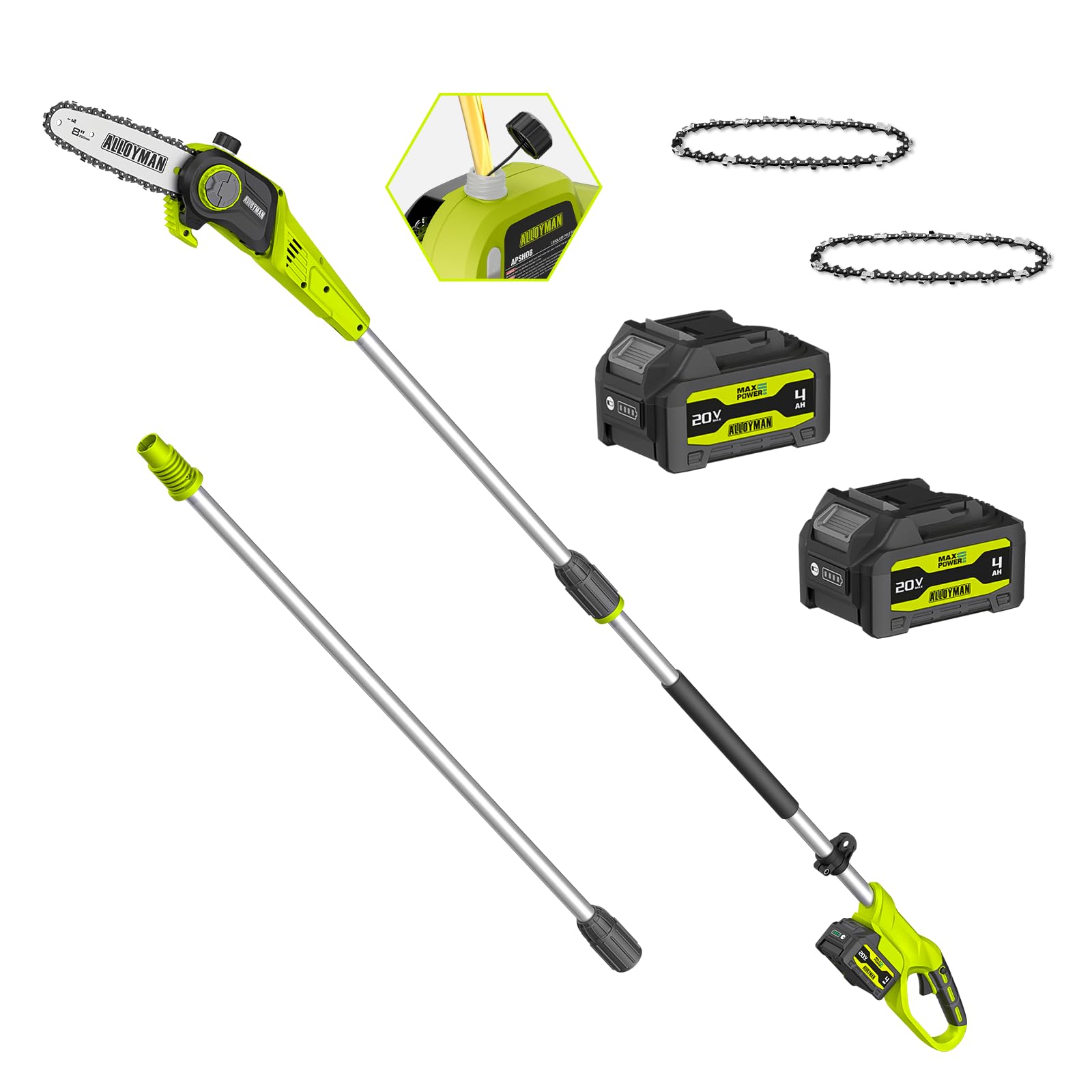 Alloyman Pole Saw Extended Reach enables overhead pruning from ground