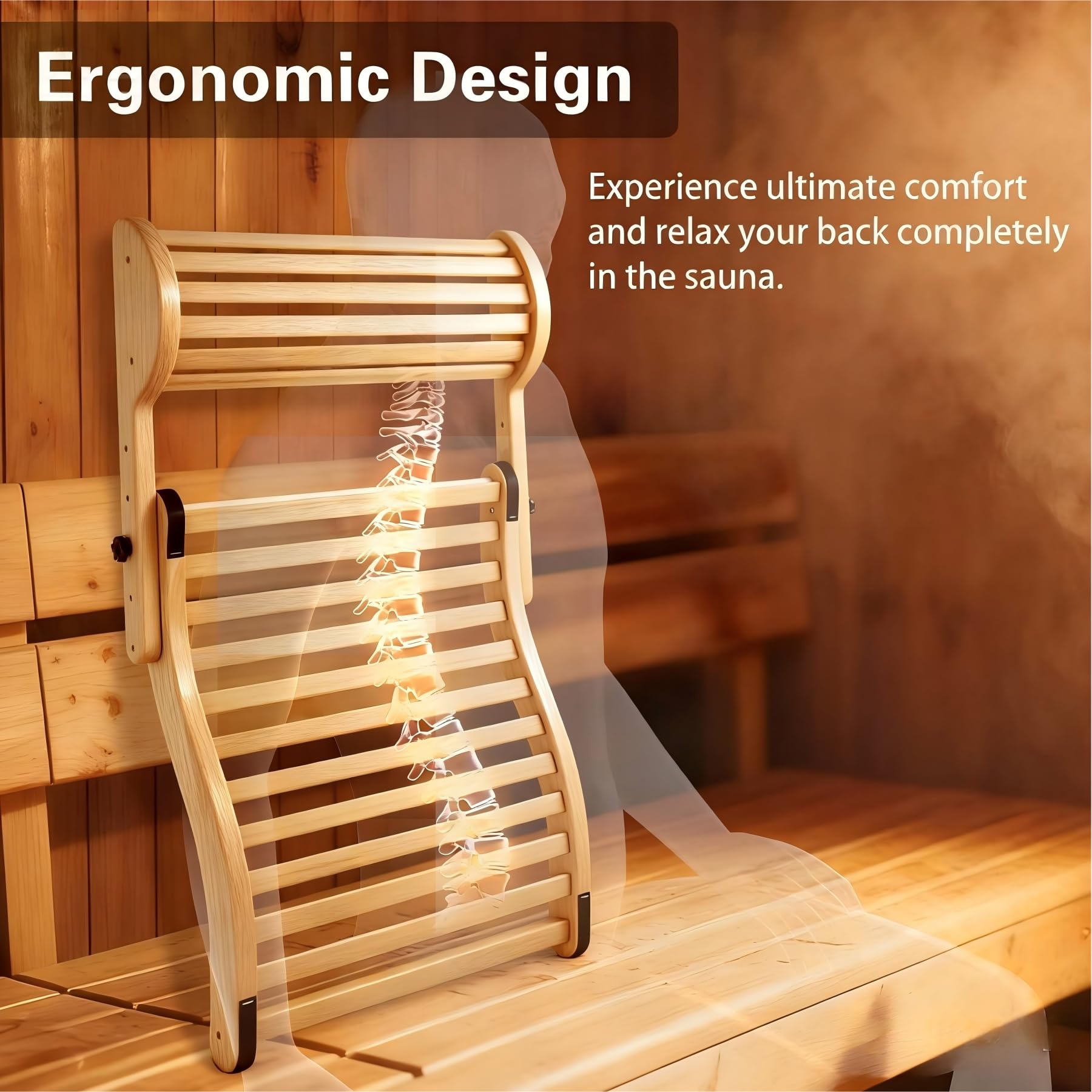 ALLOYNIX anti-slip pads stabilize the backrest for safer sauna use