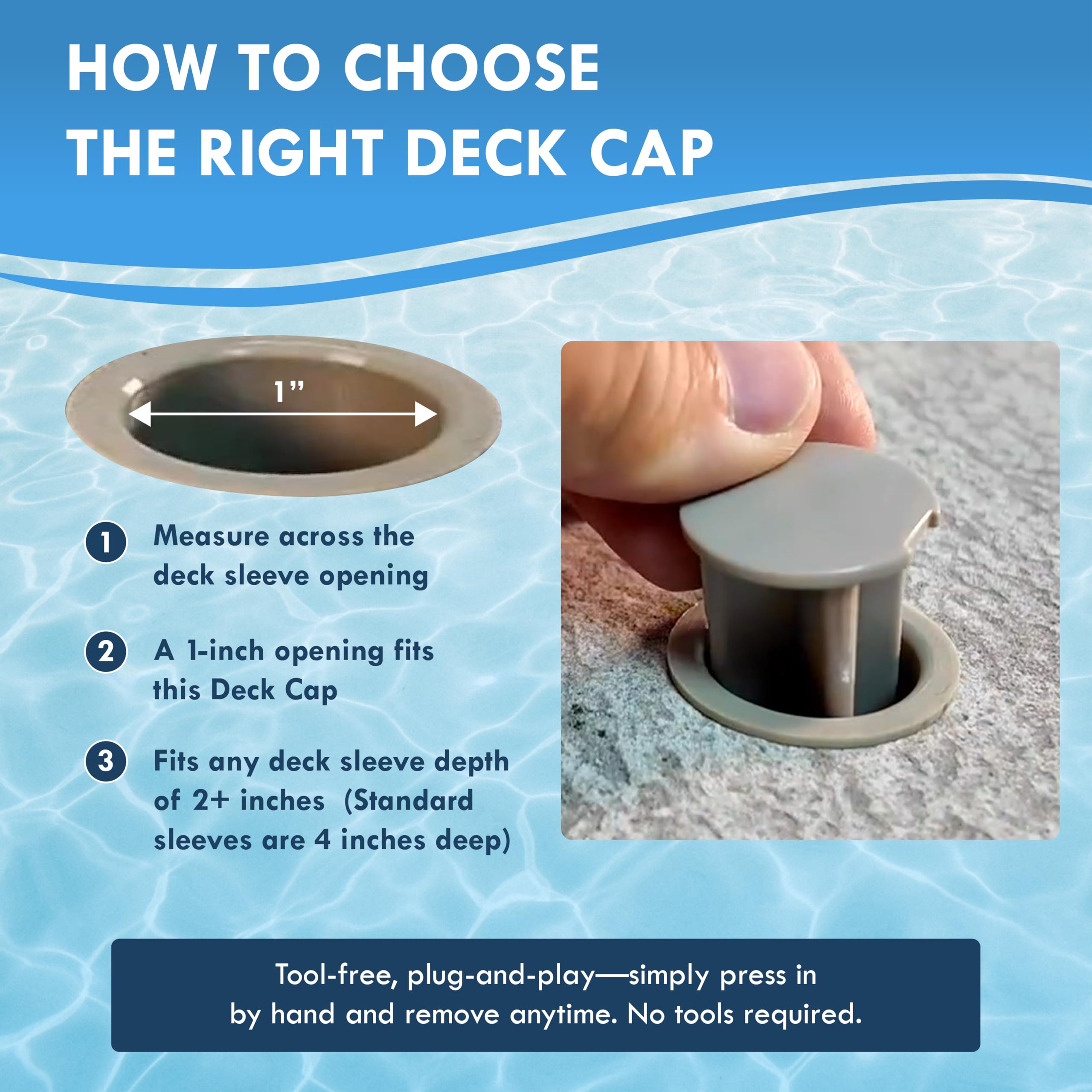 ALLSAFE putty-colored caps blend with deck for discreet safety.
