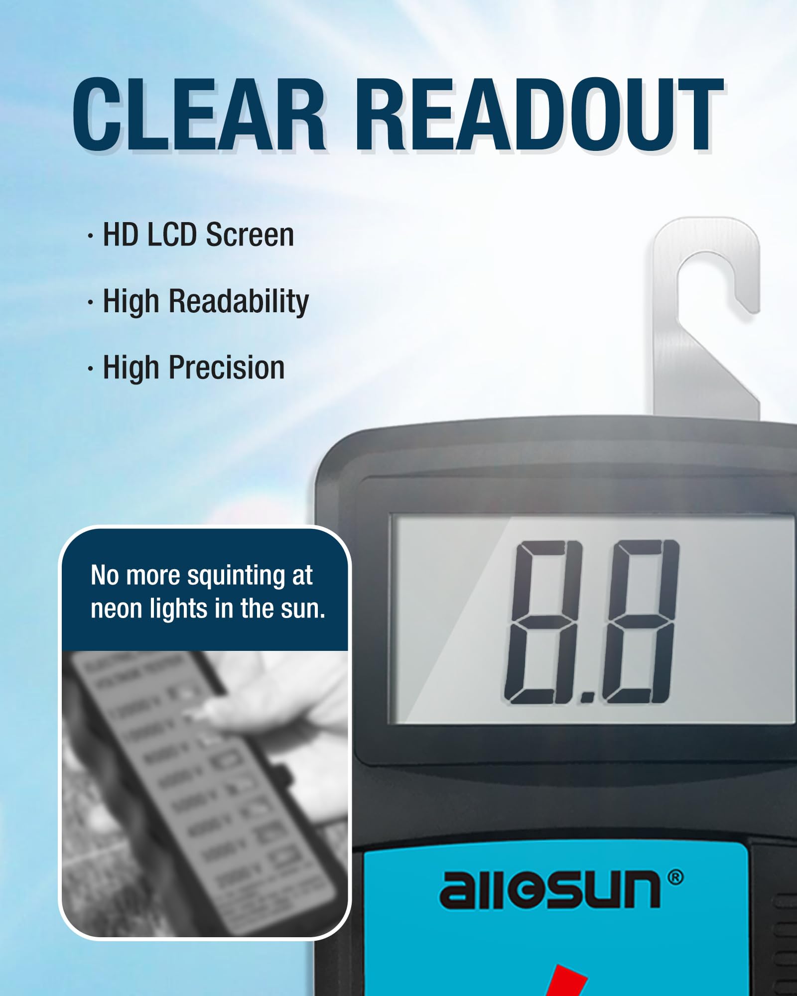 The allsun EM555 tester in use shows fence wires connected for fault finding.