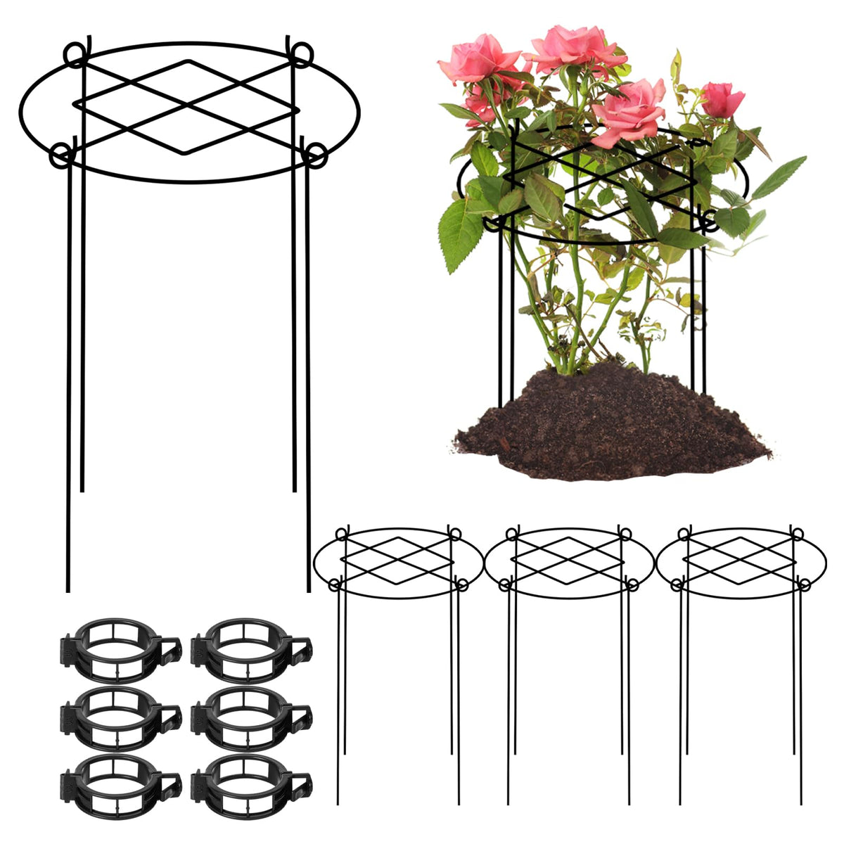 ALLTOOALL peony cage grid top supports full blooms with stable structure.