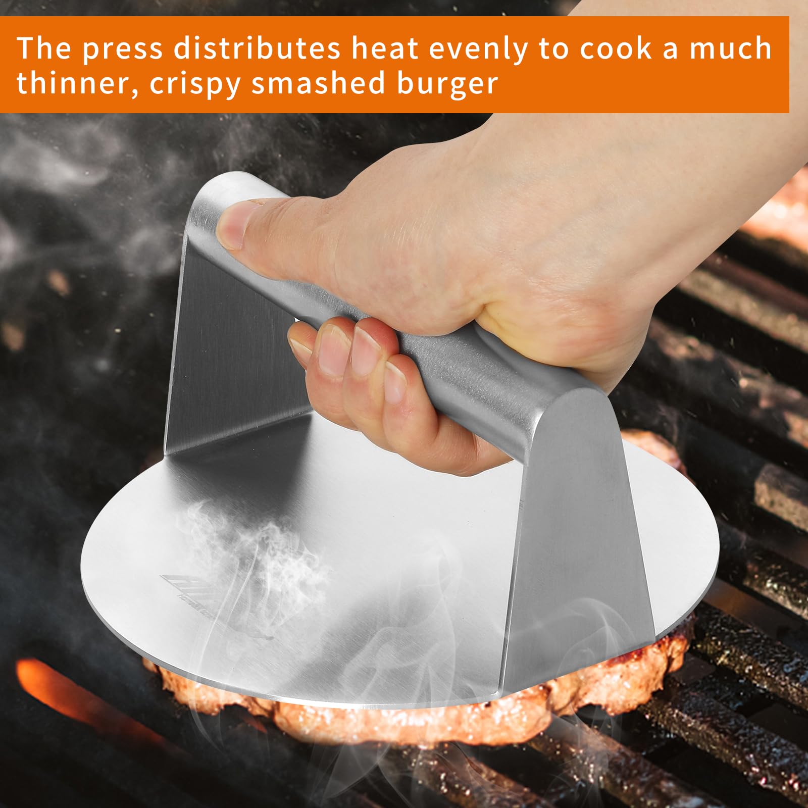 ALLTOP Smash Burger Press flat bottom design ensures even thickness.