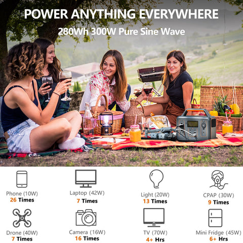 ALLWEI 280Wh solar generator side profile highlights its compact, travel-friendly design.
