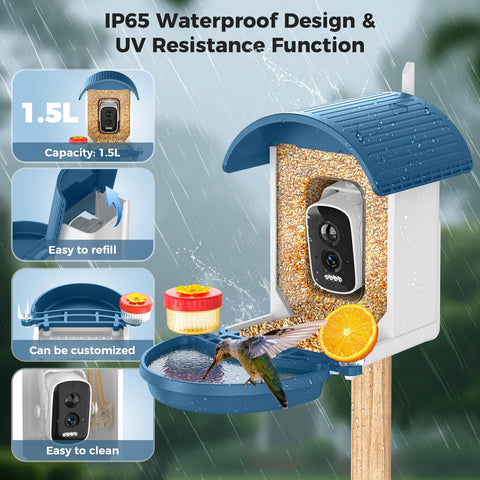 Allweviee birdfeeder solar-powered design supports continuous outdoor use.