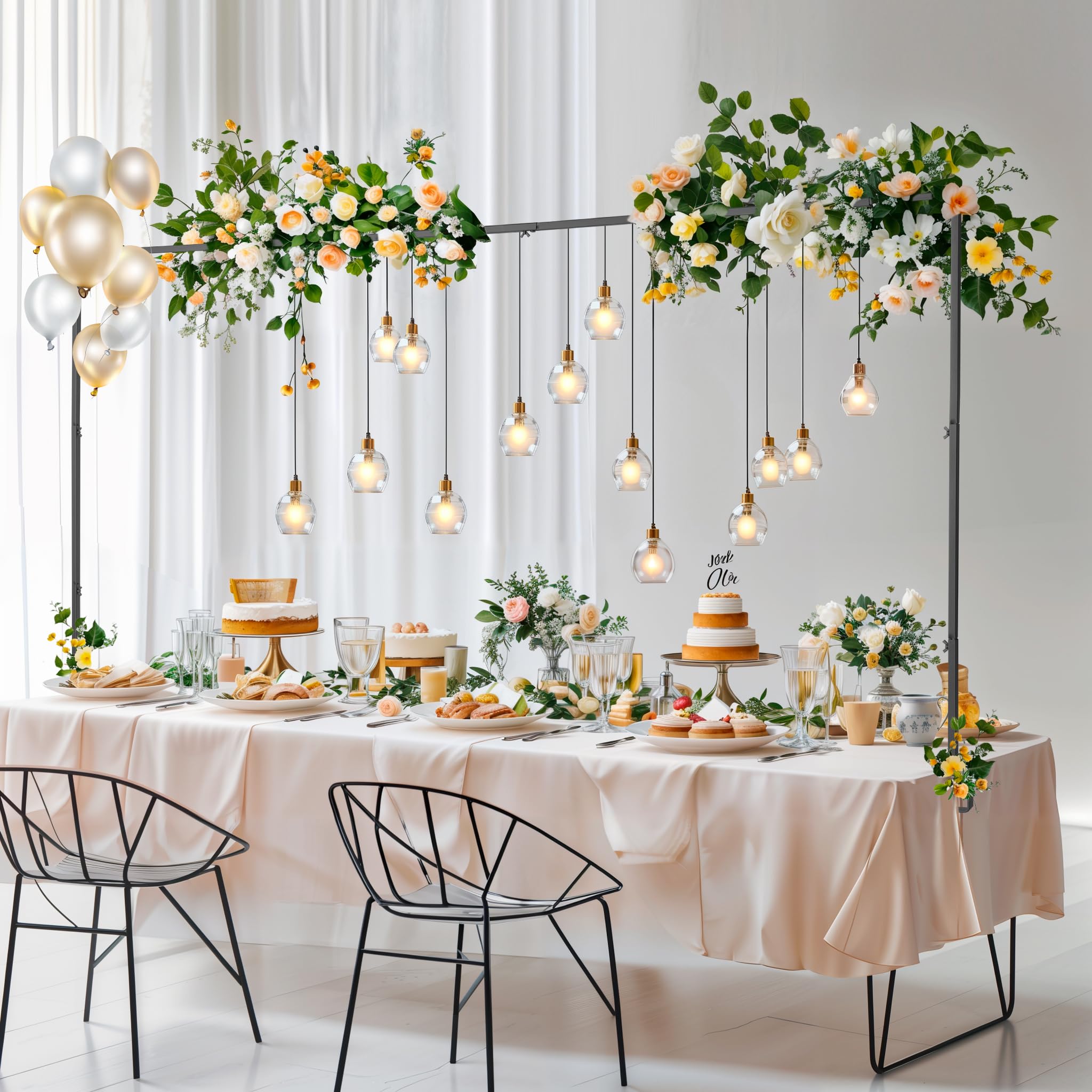 Almirantra over the table rod stand arch set up as a wedding backdrop.