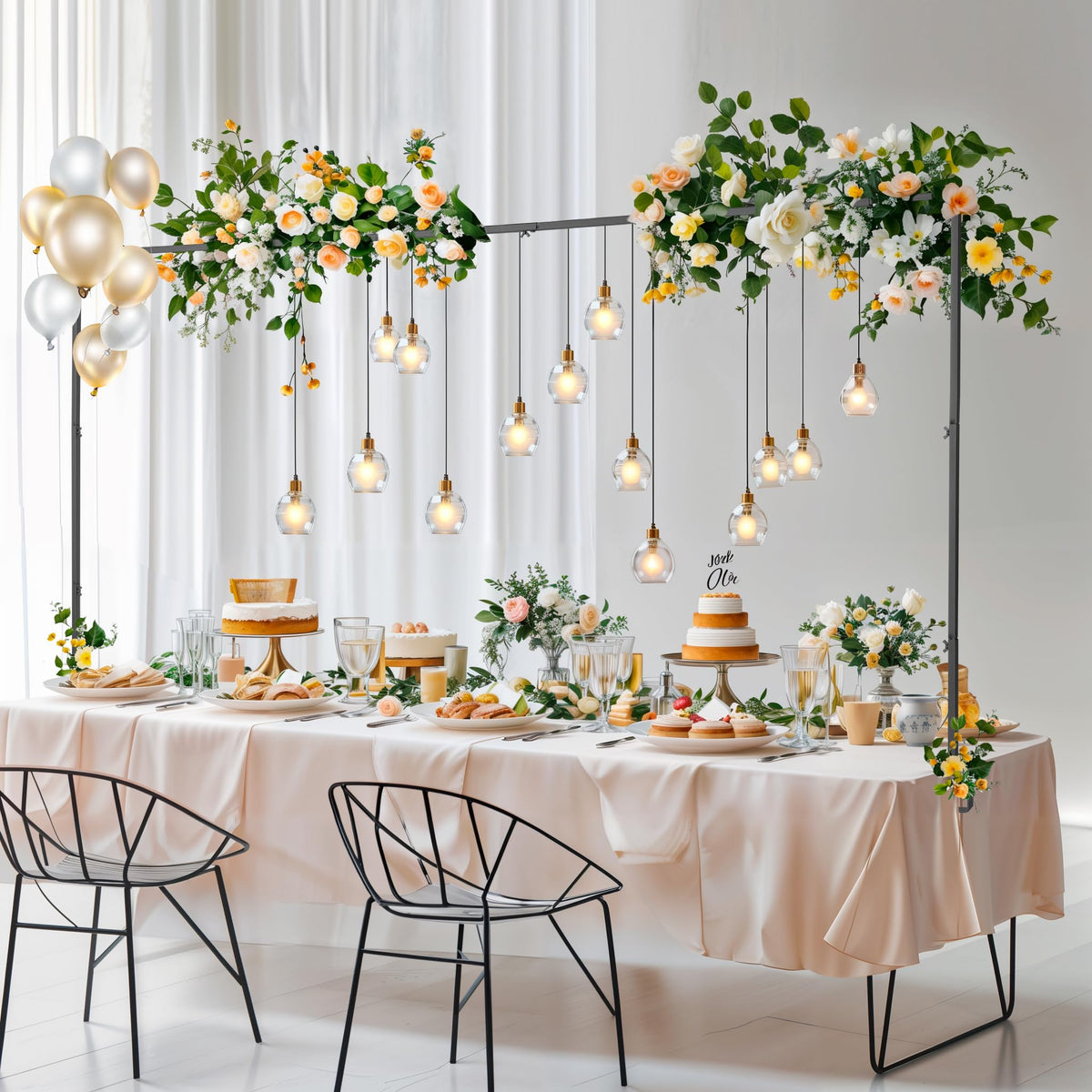 Almirantra over the table rod stand arch set up as a wedding backdrop.