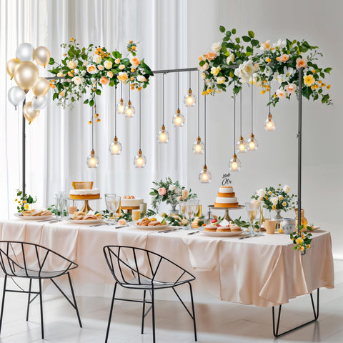 Almirantra over the table rod stand arch set up as a wedding backdrop.