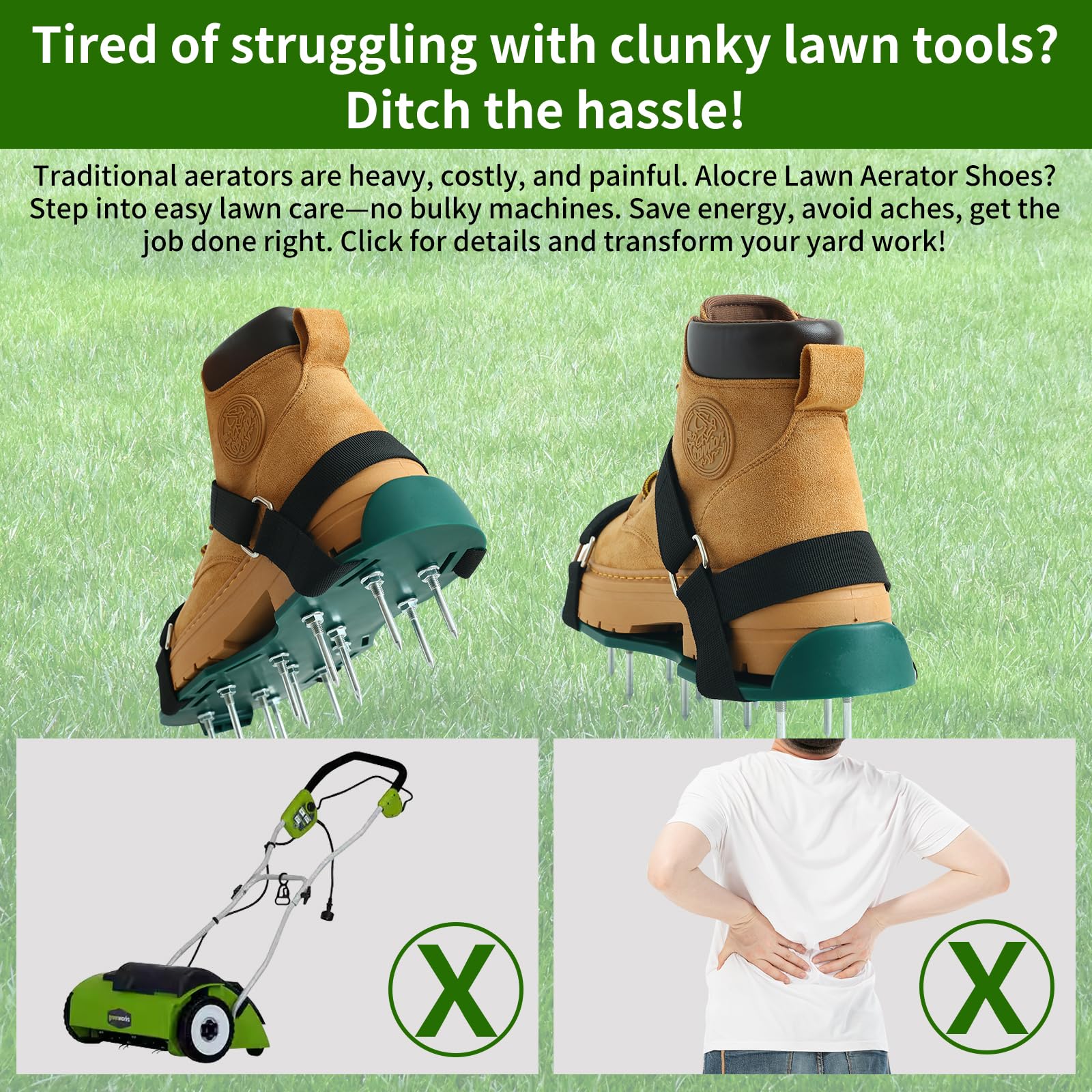 Alocre lawn aerator shoes all-in-one solution saves time and effort.